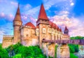 Beautiful Hunyad Corvin medieval castle in Hunedoara town,Transylvania landamark, Romania,Europe Royalty Free Stock Photo