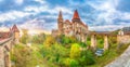 Beautiful Hunyad Corvin medieval castle in the sunset light, Hunedoara town,Transylvania landamark, Romania,Europe