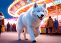 Beautiful husky dog walking in a carnival background with beautiful colors