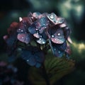 Beautiful hydrangea flowers with dew drops close up