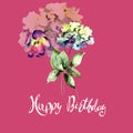 Beautiful Hydrangea and Tulips flowers with title Happy Birthday