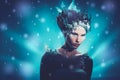 Beautiful ice queen in a falling snow Royalty Free Stock Photo