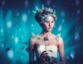 Beautiful ice queen in a falling snow Royalty Free Stock Photo