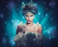 Beautiful ice queen in a falling snow Royalty Free Stock Photo