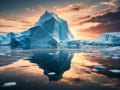 Beautiful Icebergs in the water with a sunset