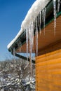 Beautiful Icicle on the snow roof Royalty Free Stock Photo