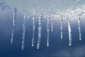 Beautiful icicles against the storm sky