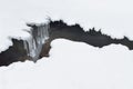 Beautiful icicles and snow near the creek Royalty Free Stock Photo