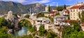 Impressive Mostar old town,view with famous bridge and traditional houses,Bosnia and Herzegovina.