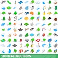 100 beautiful icons set, isometric 3d style