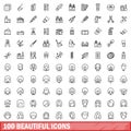 100 beautiful icons set, outline style