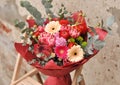 Beautiful author`s bouquet of a florist close-up Royalty Free Stock Photo