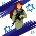 Beautiful IDF girl with a machine gun in her hands.Young Israeli Jewish woman vector illustration Royalty Free Stock Photo