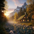 Beautiful Idyllic Cottage Surrounded by Nature in a Breathtaking Background Royalty Free Stock Photo