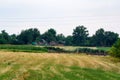 Rural background with field and hiuses in summer