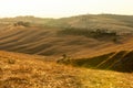 Beautiful idyllic sunny late summer landscape of Toscana with house, hills, trees and fields. Royalty Free Stock Photo