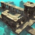 Beautiful illustration of Ancient ruins underwater, deep blue sea, arch, medieval, old, historic, generative ai Royalty Free Stock Photo