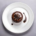 A beautiful illustration of chocolate cake on plate isolated