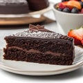 A beautiful illustration of chocolate cake on plate isolated