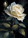 A beautiful illustration of a close-up view of a rose flower, with delicate petals in shades of white and yellow