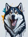 Alaskan Malamute Dog white background Splash Art 1 Royalty Free Stock Photo