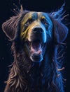 Curly Coated Retriever Dog blue background Splash Art 1 Royalty Free Stock Photo