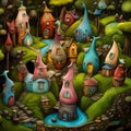 Beautiful illustration of a fantasy stories fairyland village landscape