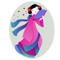 Beautiful illustration of a geisha in pink kimono Royalty Free Stock Photo