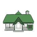 Beautiful illustration of a green small mosque in Indonesia