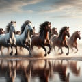 Beautiful illustration of horses galloping on water. Royalty Free Stock Photo