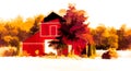 Beautiful illustration of a house surrounded by colorfultrees in fall Royalty Free Stock Photo