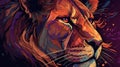 beautiful illustration of a lion with colorfull painting ai generated