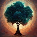 Beautiful tree of life, sacred symbol. Individuality, prosperity and growth concept. AI generated