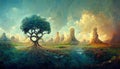 Beautiful tree of life, sacred symbol. Individuality, prosperity and growth concept. 3D illustration Royalty Free Stock Photo