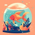 Goldfish in Colorful Coral Fishbowl