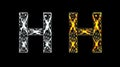 Beautiful illustration of silver and golden English alphabet H on plain black background