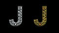 Beautiful illustration of silver and golden English alphabet J on plain black background