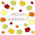 Beautiful illustration on a theme of autumn: frame of maple leaves with the word hello autumn colors in natural vision. Royalty Free Stock Photo