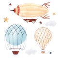 Watercolor air baloon illustration Royalty Free Stock Photo