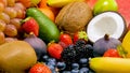 Beautiful image of big assortment of tropical and exotic fruits and berries