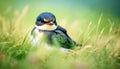 A Sunny Day\'s Rest: A Charming Little Swallow in Lush Green Grass. Generative AI Royalty Free Stock Photo