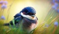 A Sunny Day\'s Rest: A Charming Little Swallow in Lush Green Grass. Generative AI