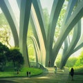 Beautiful image of ecology national park with modern columns surrounded by lush greenery. Royalty Free Stock Photo