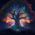 beautiful image of giant colorful tree hd surreal LED lights generative AI