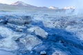 Beautiful image of hot steams and smoke columns creating torrents of sulfured water. Taken at the sunrise in Geysers of Tatio at