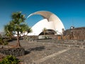 Beautiful image of modern building of Auditorio de TEnerife and Castillo de San Juan Bautista in Santa Cruz de Tenerife Royalty Free Stock Photo