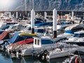Beautiful image of motorboats and acht moored at the sea port in harbour