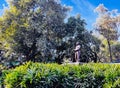 Beautiful image of a statue of a man standing with his bicycle in rakh bagh ludhiana punjab india on 14 febbruary 2021