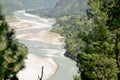 River Alaknanda long view at karnaprayag Royalty Free Stock Photo