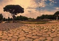 Beautiful and immersive scenic landscape at  sunset in Square of Victory located at  the archeological excavation at Ostia Antica Royalty Free Stock Photo